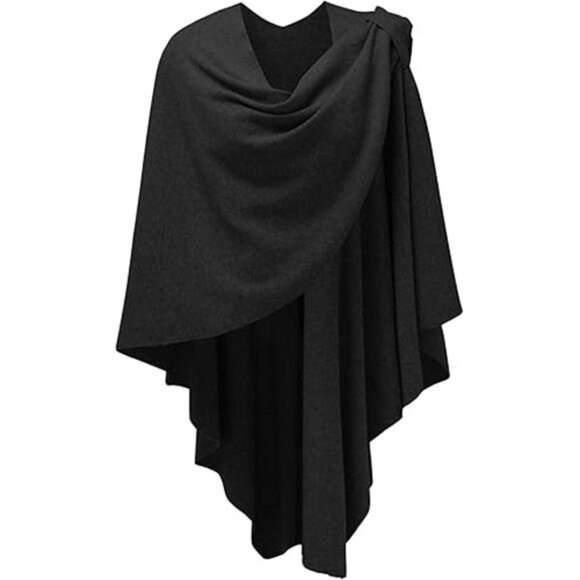 Womens Large Cross Front Poncho Sweater Wrap Topper Knitted Elegant Shawls Cape - Picture 7 of 7